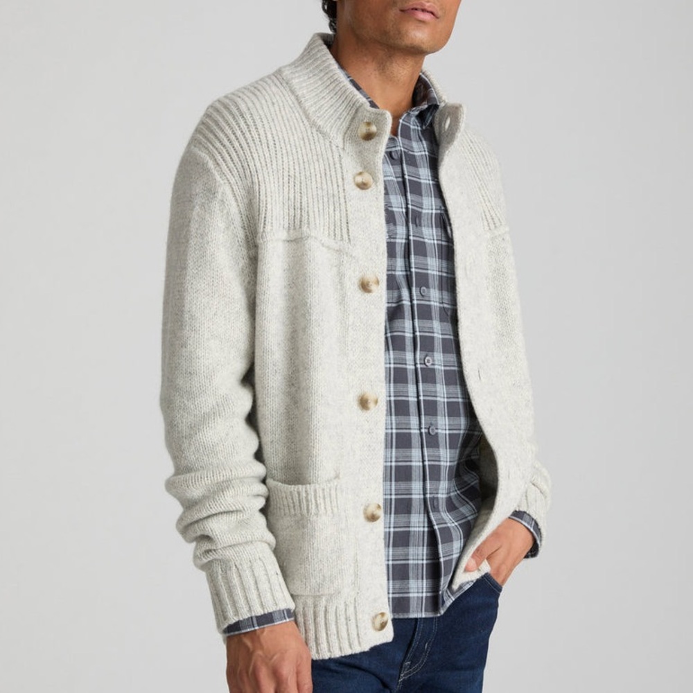 Untuckit Wool Heavy Weight Cardigan Chunky Knit Sweater Light Grey Men’s XL